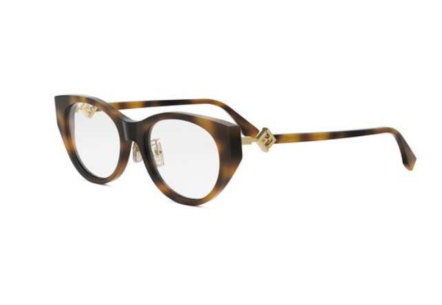 FENDI FF DIAMONDS FE50099F 053 Shiny Havana Oval Women's Eyeglasses.