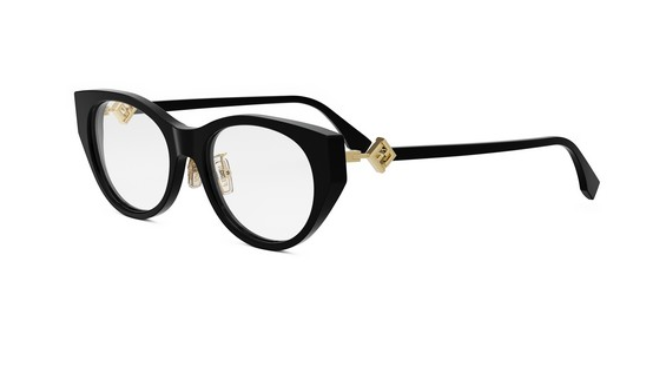 FENDI FF DIAMONDS FE50099F 001 Shiny Black Oval Women's Eyeglasses.