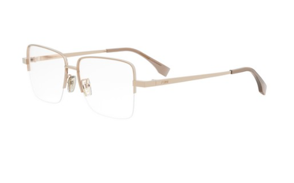 FENDI FE50107F 028 Shiny Rose Gold Semi Rim Square Metal Women's Eyeglasses.