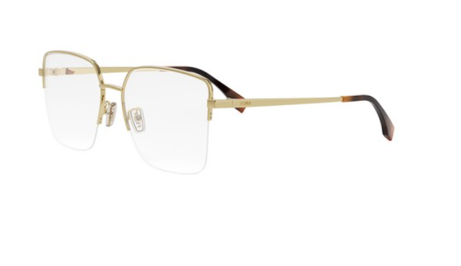 FENDI FF FE50091U 030 Shiny Endura Gold Square Semi Rim Metal Women's Eyeglasses.