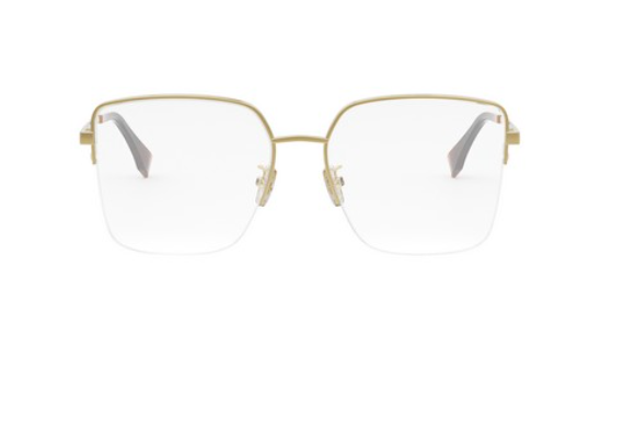 FENDI FF FE50091U 030 Shiny Endura Gold Square Semi Rim Metal Women's Eyeglasses.