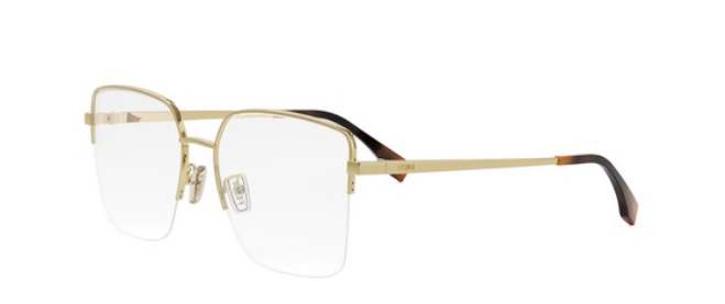 FENDI FF FE50091U 030 Shiny Endura Gold Square Semi Rim Metal Women's Eyeglasses.