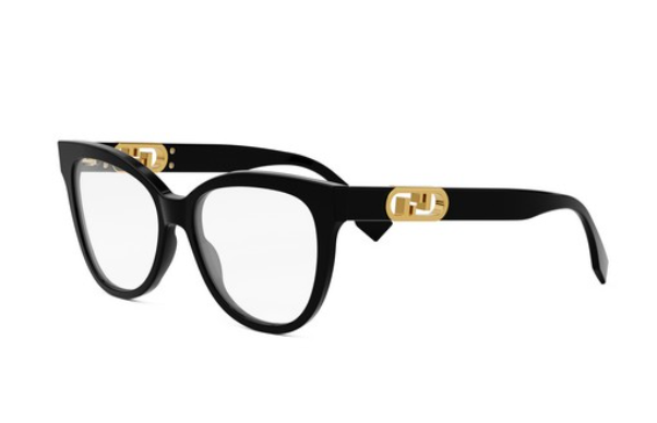 FENDI O'LOCK FE50093I 001 Shiny Black Round Women's Eyeglasses.