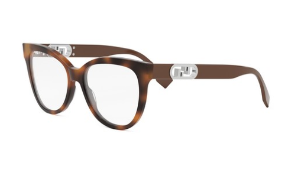 FENDI O'LOCK FE50093I 053 Shiny Havana Round Women's Eyeglasses.