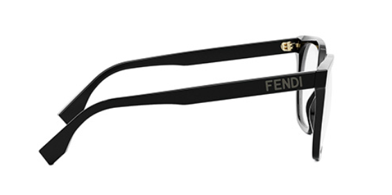 FENDI LETTERING FE50087I 001 Shiny Black Geometric Women's Eyeglasses.