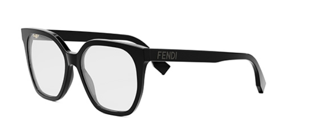 FENDI LETTERING FE50087I 001 Shiny Black Geometric Women's Eyeglasses.