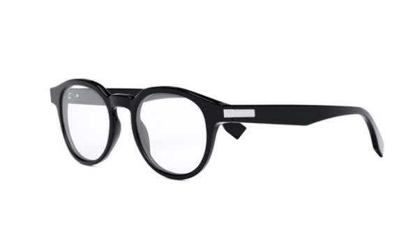 FENDI ESSENTIAL FE50061I 001 Shiny Black Round Men's Eyeglasses.