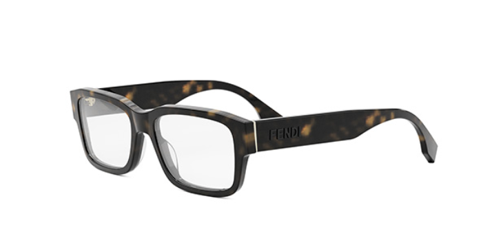 FENDI SIGNATURE FE50079I 052 Shiny Dark Havana Square Men's Eyeglasses.