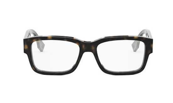 FENDI SIGNATURE FE50079I 052 Shiny Dark Havana Square Men's Eyeglasses.