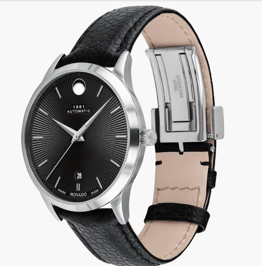 Movado 1881 Automatic Black Leather strap 40mm Unisex Watch 0607612