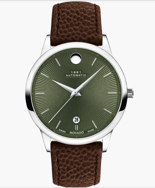Movado 1881 Automatic Brown Leather strap/Green Dial 40mm Unisex