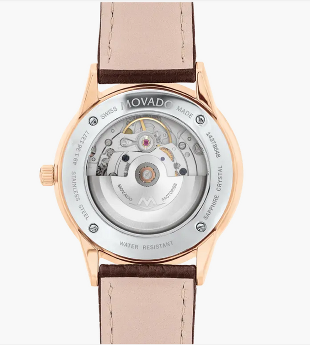 Movado 1881 Automatic Brown Leather strap/Blue Rose Gold Dial 40mm Unisex Watch 0607617.