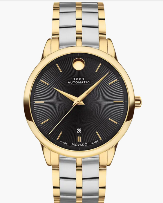 Movado 1881 Automatic Yellow PVD-finished stainless steel/Black Gold Dial 40mm Unisex Watch 0607620