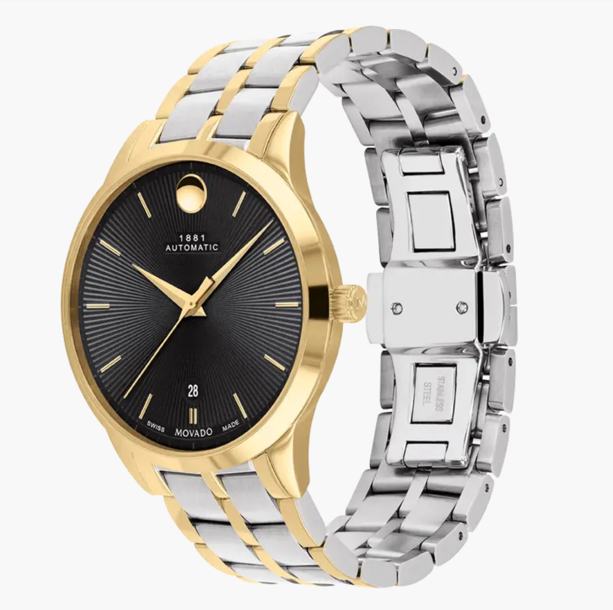 Movado 1881 Automatic Yellow PVD-finished stainless steel/Black Gold Dial 40mm Unisex Watch 0607620