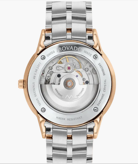 Movado 1881 Automatic Yellow PVD-finished stainless steel/Black Rose Gold Dial 40mm Unisex Watch 0607621.