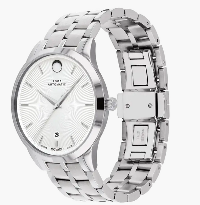 Movado 1881 Automatic Silver-Toned Metallic 40mm Unisex Watch 0607619