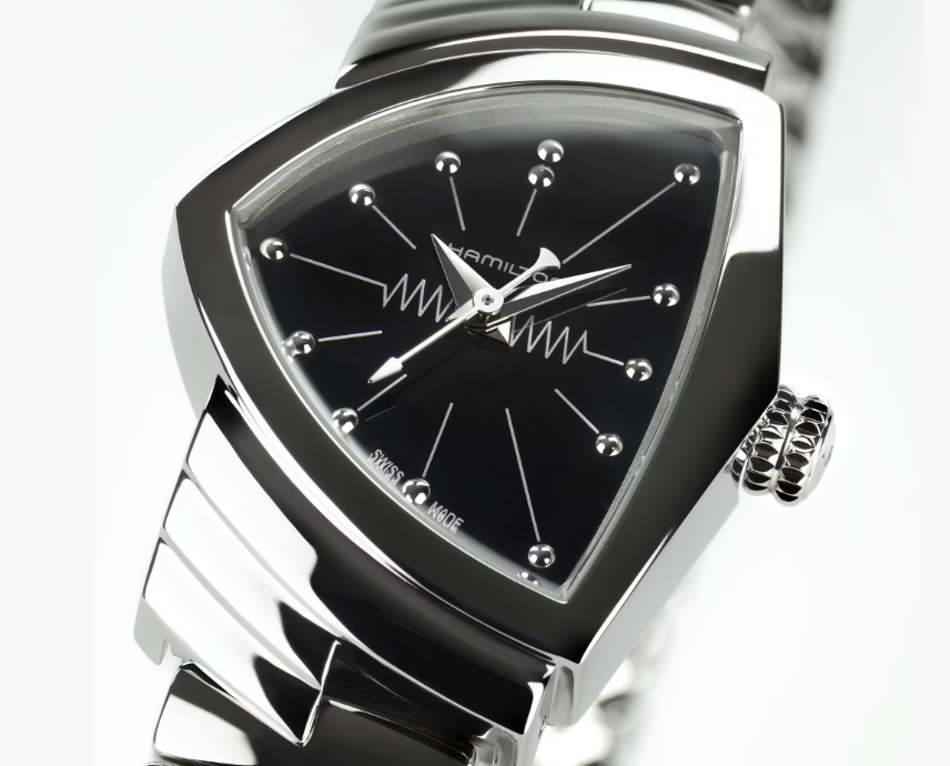 Hamilton Triangular Watch Hamilton Ventura S Quartz Black Dial Stainless Steel Triangular Quartz ...