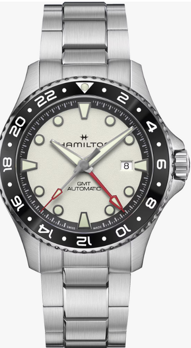Hamilton Khaki Navy Scuba Automatic GMT Silver Dial with Stainless Steel Bracelet 43mm Mens' Watch H82555150