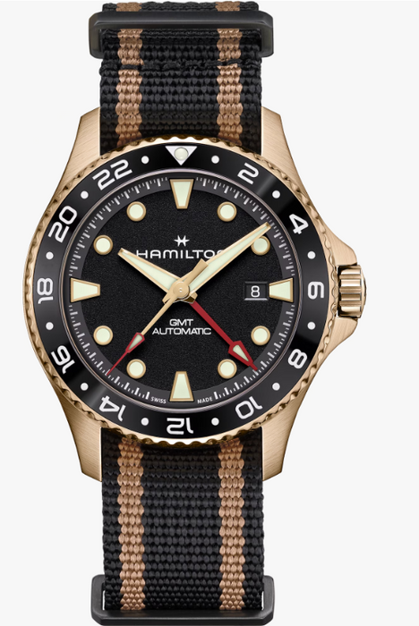 Hamilton Khaki Navy Scuba Automatic GMT Black Dial with Bronze and Black Textile Strap 43mm Men's Watch H82565930