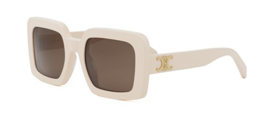 Celine Triomphe CL40304U 25E Shiny White with Brown Square Women's Sunglasses