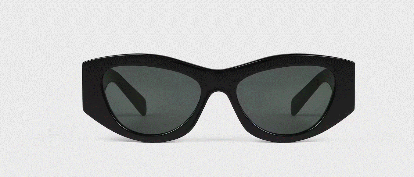 Celine Triomphe CL40308U 01A Shiny Black Oval Women's Sunglasses with gold logo