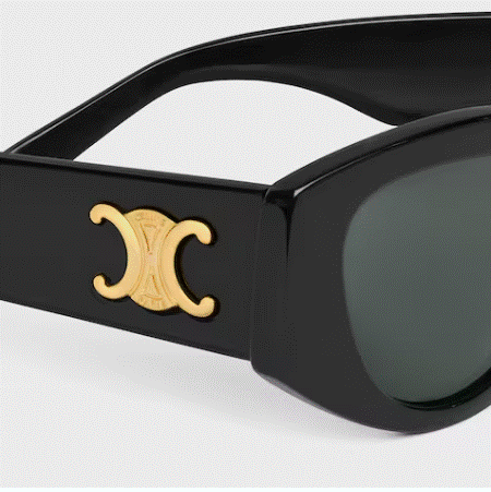 Celine Triomphe CL40308U 01A Shiny Black Oval Women's Sunglasses with gold logo