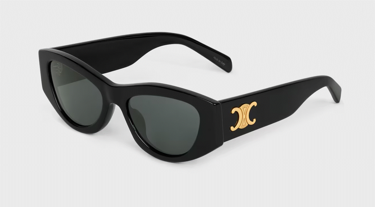 Celine Triomphe CL40308U 01A Shiny Black Oval Women's Sunglasses with gold logo