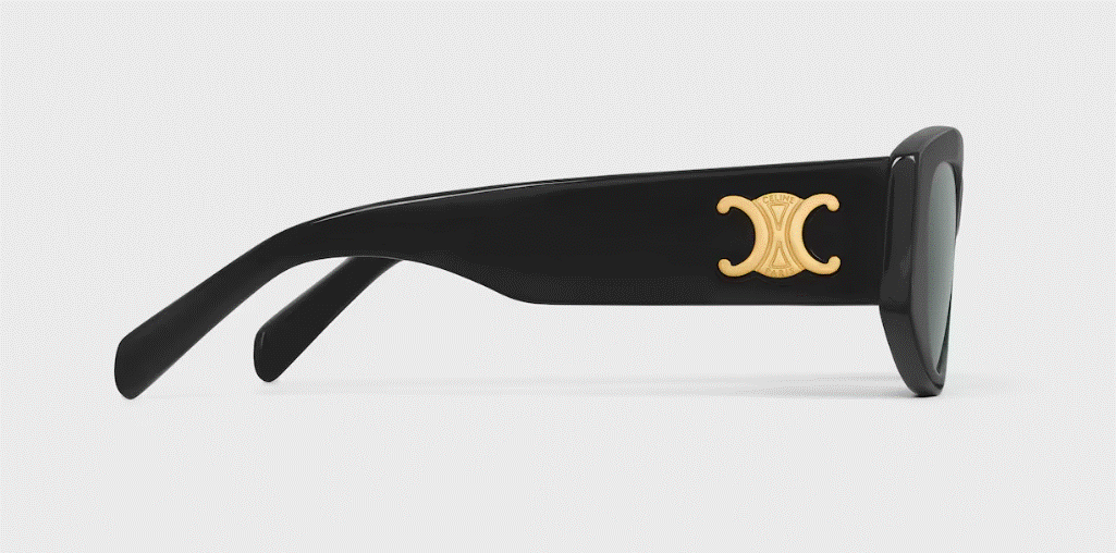 Celine Triomphe CL40308U 01A Shiny Black Oval Women's Sunglasses with gold logo