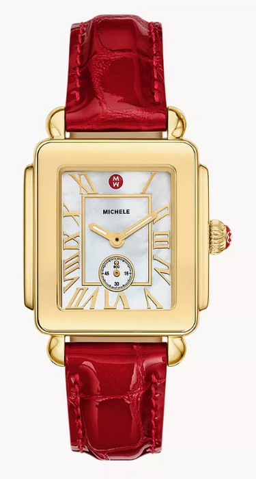 Michele Deco Mid Sport White Dial with Red Strap Women's Watch MWW06H000005