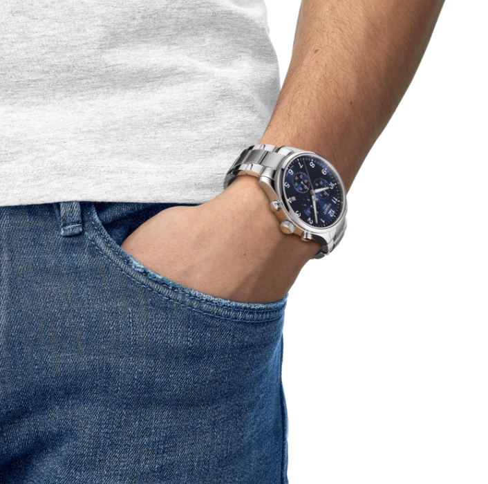 Tissot Chrono XL Classic Blue Dial Grey Strap sporty and elegant chronograph Men's Watch T1166171104701