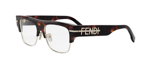 FENDI Fendigraphy FE50095U 055 Shiny Coloured Havana Clear Soft Square Metal Men's Eyeglasses.