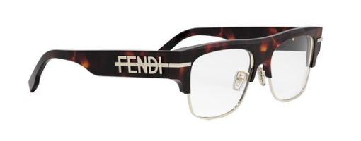 FENDI Fendigraphy FE50095U 055 Shiny Coloured Havana Clear Soft Square Metal Men's Eyeglasses.