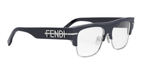 FENDI Fendigraphy FE50095U 090 Shiny Blue Clear Soft Square Men's Eyeglasses.