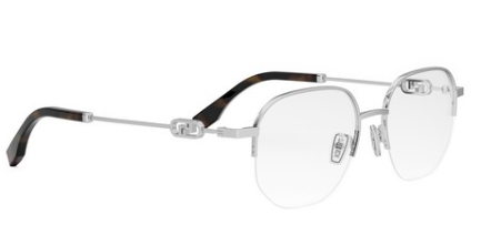 Fendi O'LOCK FE50104F 016 Shiny Palladium Round Metal Men's Eyeglasses.