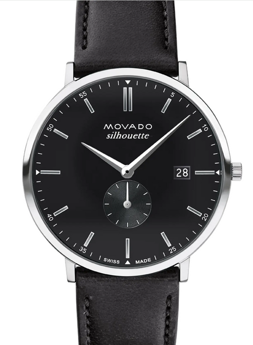 Movado SILHOUETTE 3650130 Black leather strap/Black with Arabic index 40mm Unisex Watch