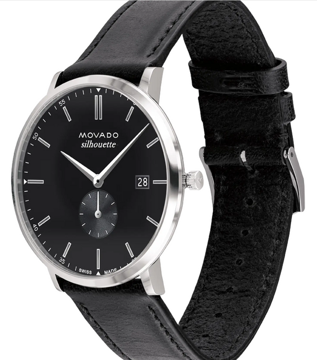 Movado SILHOUETTE 3650130 Black leather strap/Black with Arabic index 40mm Unisex Watch