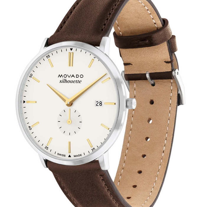 Movado SILHOUETTE 3650187 Chocolate Leather strap/Ivory with Arabic index with index 40mm Unisex Watch