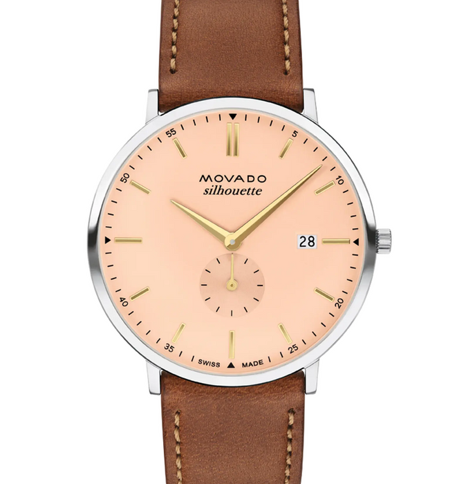 Movado SILHOUETTE 3650188 Cognac Leather strap/Salmon with Arabic index with index 40mm Unisex Watch