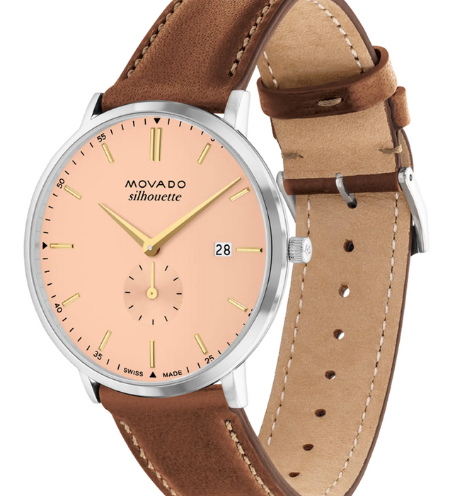 Movado SILHOUETTE 3650188 Cognac Leather strap/Salmon with Arabic index with index 40mm Unisex Watch