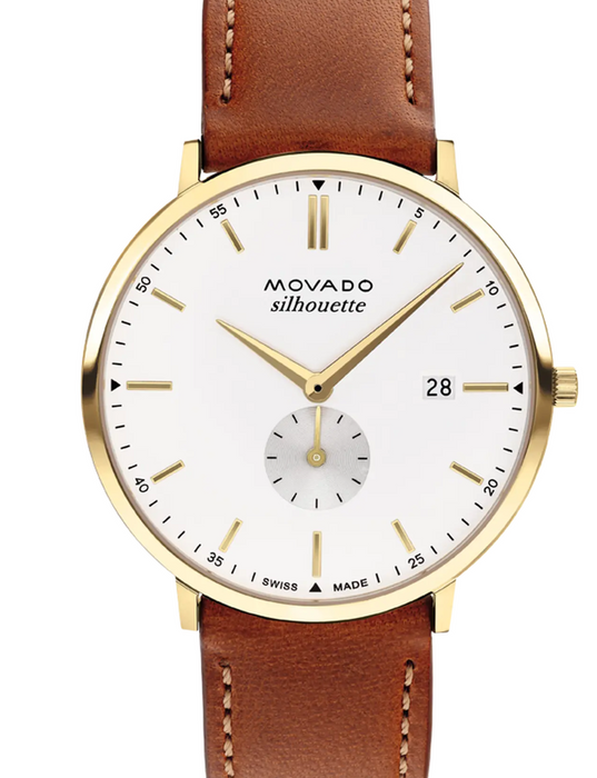 Movado SILHOUETTE 3650154 Tan Leather strap/White with index with index 40mm Unisex Watch