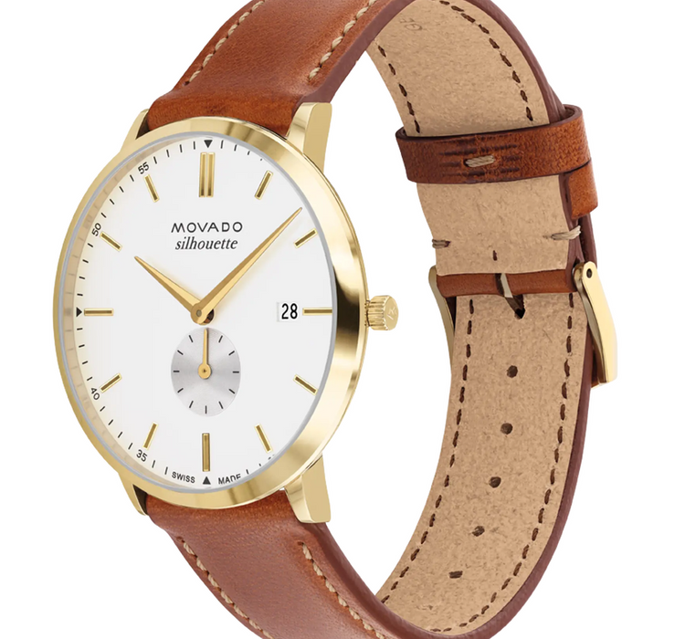 Movado SILHOUETTE 3650154 Tan Leather strap/White with index with index 40mm Unisex Watch