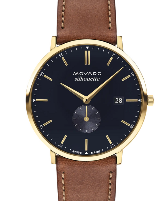 Movado SILHOUETTE 3650131 Tan Leather strap/Navy with Arabic index 40mm Unisex Watch