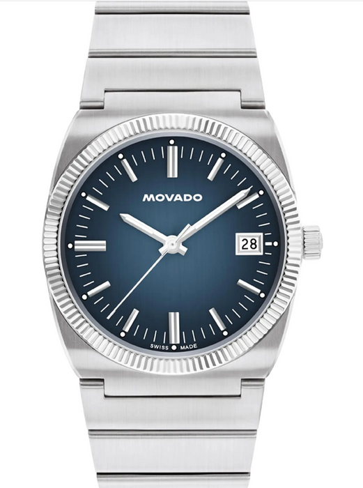 Movado Heritage Series Ondoplan Blue Gradient Fluted Bezel Ionic Men's Watch 3650215