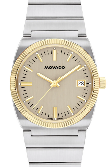 Movado Heritage Series Ondoplan Warm Grey Fluted bezel 36mm Men's Watch 3650216