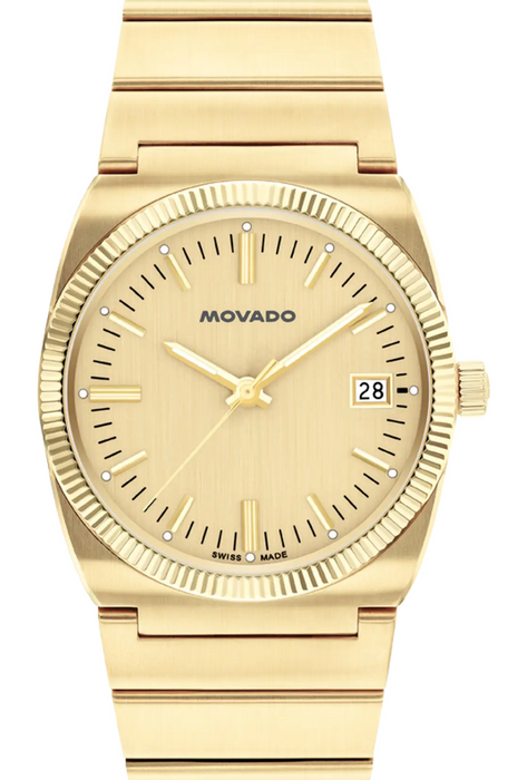 Movado Heritage Series Ondoplan Pale Gold Dial Fluted Bezel 36mm Men's Watch 3650217