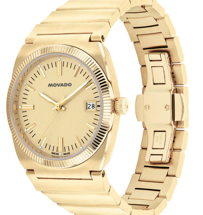 Movado Heritage Series Ondoplan Pale Gold Dial Fluted Bezel 36mm Men's Watch 3650217