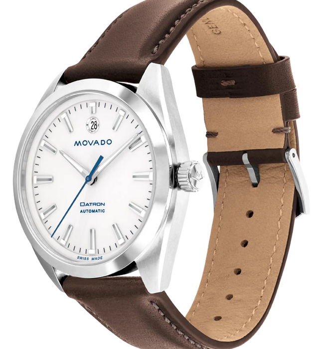 Movado Heritage Series Datron Automatic 3650145 Chocolate Calfskin strap/White with index 40mm Unisex Watch