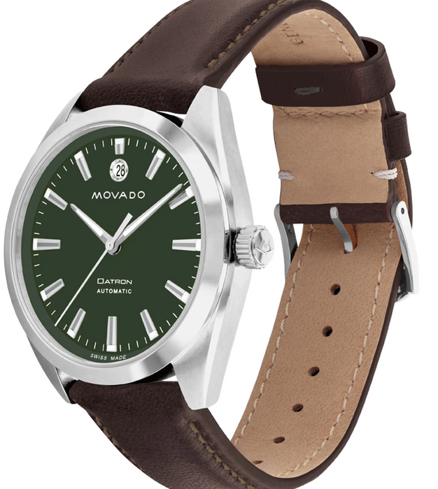 Movado Heritage Series Datron Automatic 3650174 Chocolate Calfskin strap/Green with index 40mm Unisex Watch