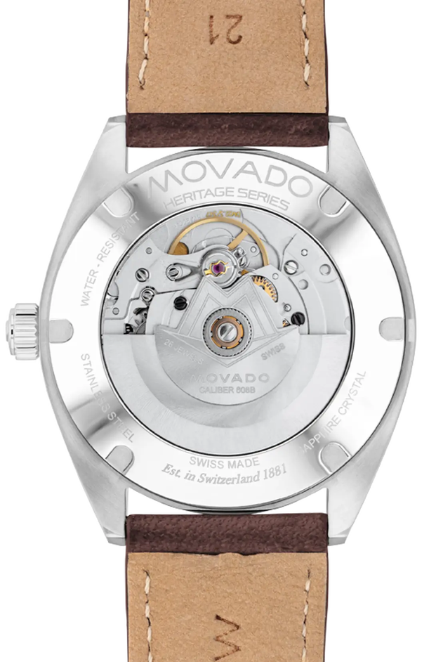 Movado Heritage Series Datron Automatic 3650174 Chocolate Calfskin strap/Green with index 40mm Unisex Watch