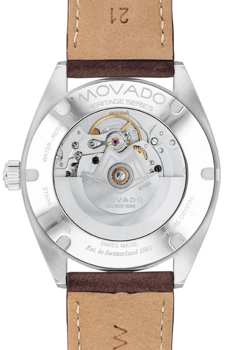 Movado Heritage Series Datron Automatic 3650174 Chocolate Calfskin strap/Green with index 40mm Unisex Watch